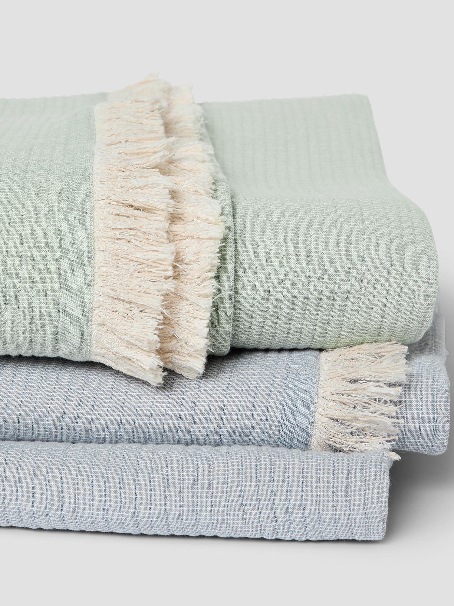 Elm Green Textured Cotton Throw Blanket - Fringed Edge - Image 2