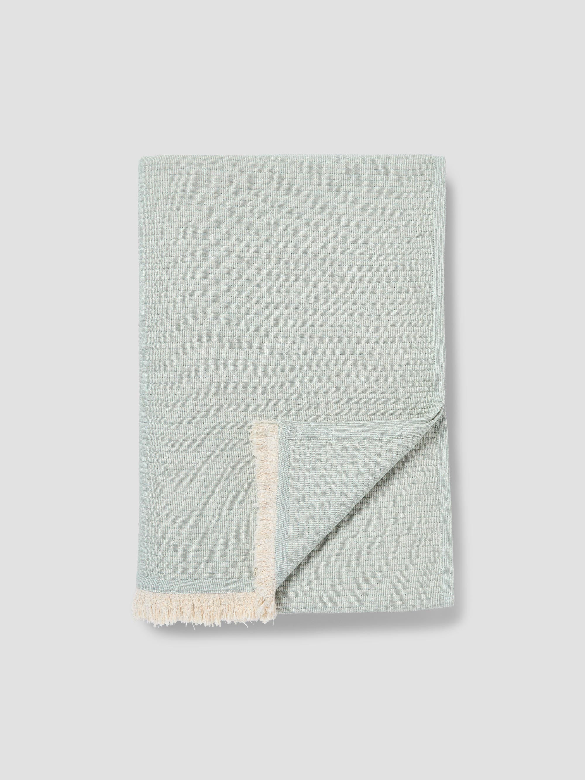 Elm Green Textured Cotton Throw Blanket - Fringed Edge