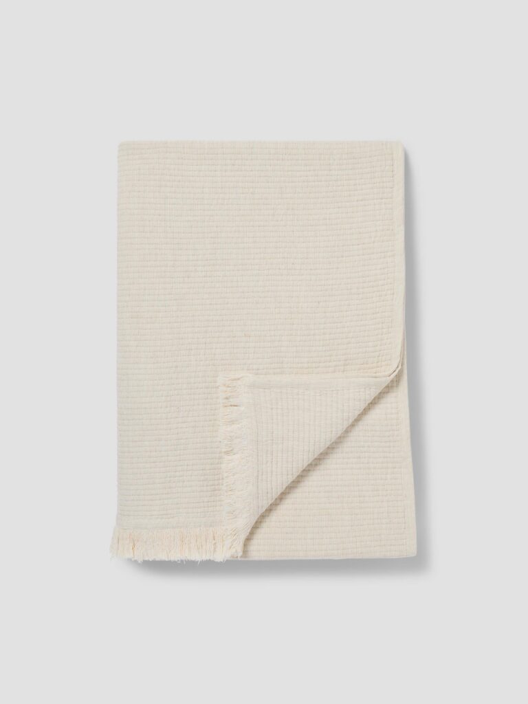 Oatmeal Textured Cotton Throw Blanket - Soft Fringe