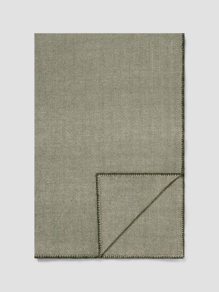 Fern Green Herringbone Wool Blanket - Oversized Cozy Throw