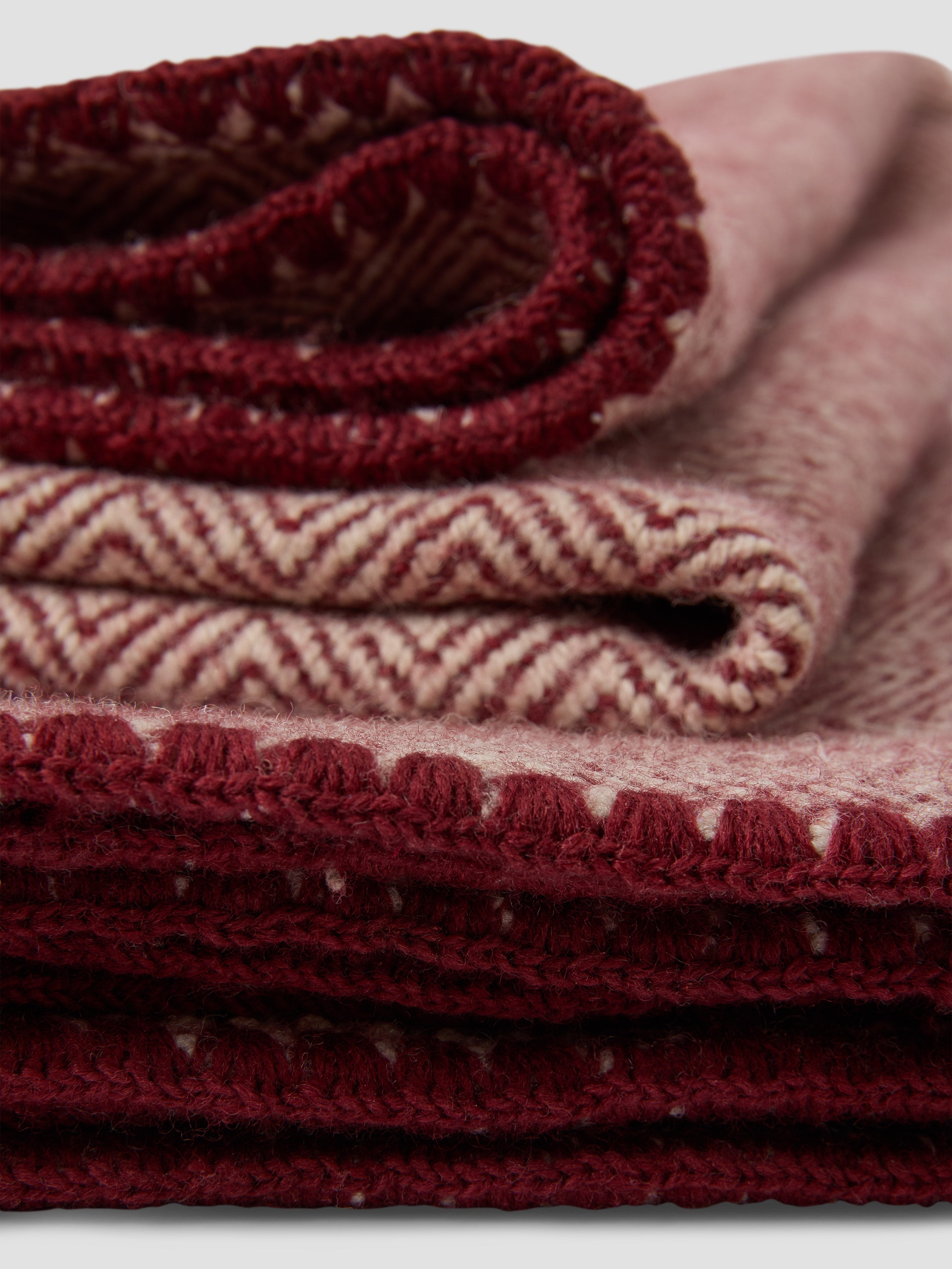 Rhubarb Herringbone Wool Blanket - Cream Zigzag Weave - Image 2
