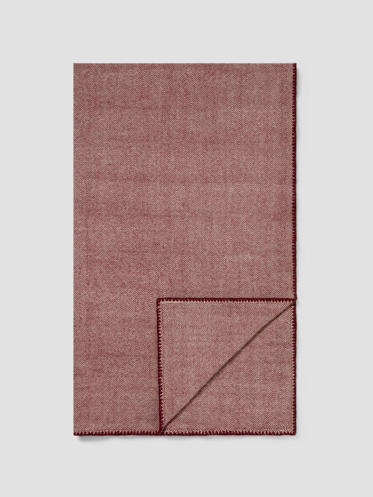 Rhubarb Herringbone Wool Blanket - Cream Zigzag Weave