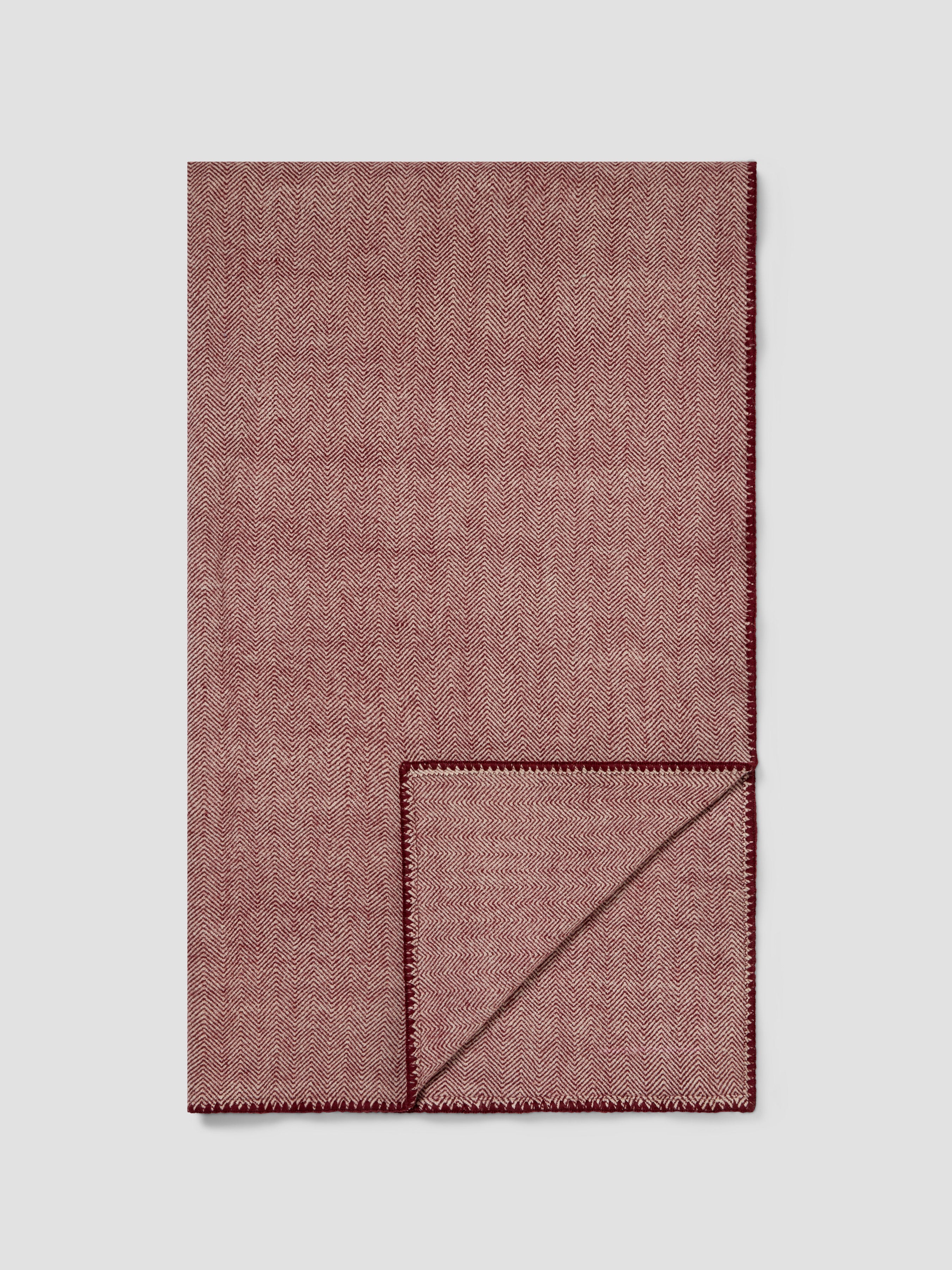 Rhubarb Herringbone Wool Blanket - Cream Zigzag Weave