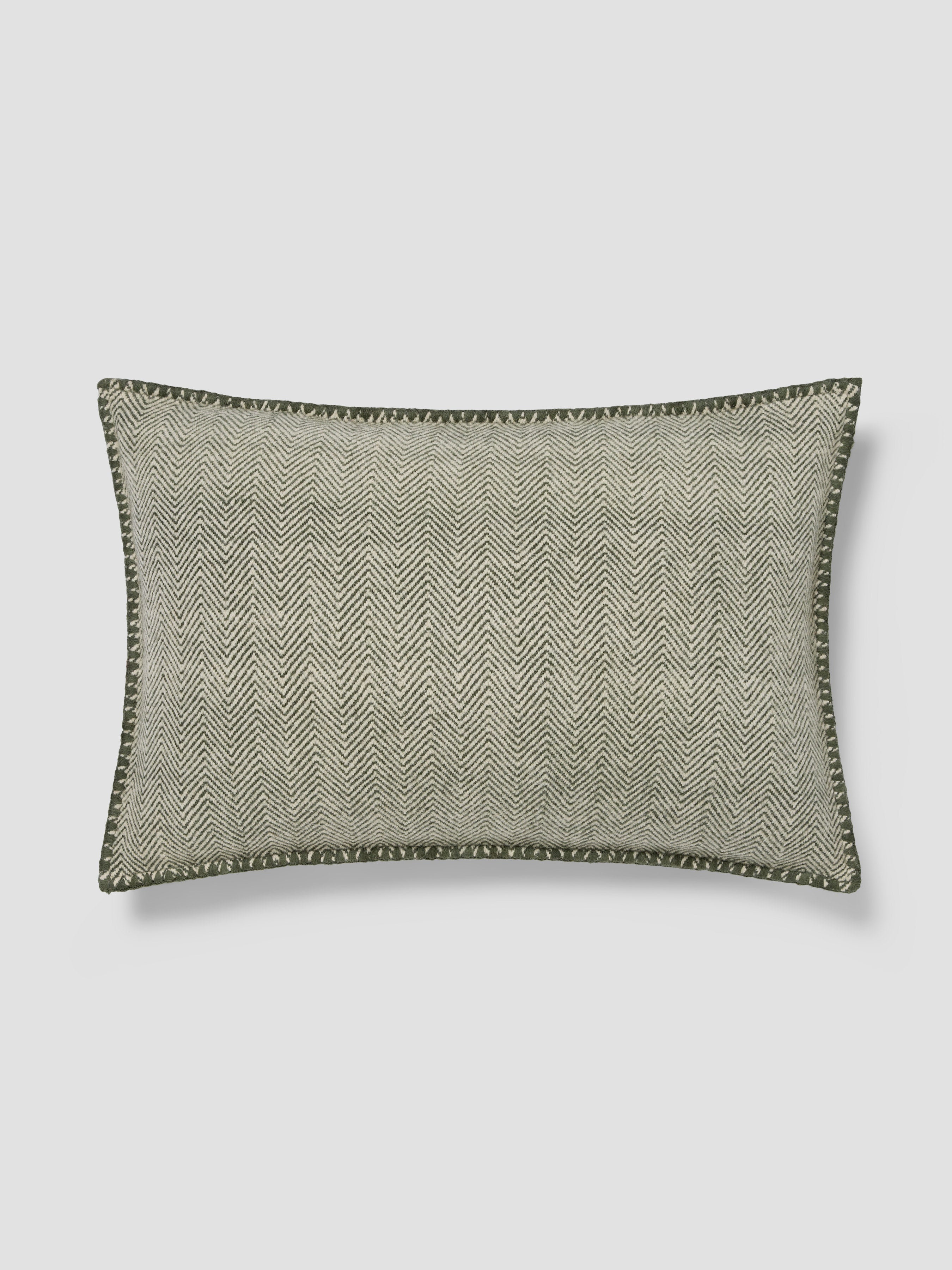 Fern Green Herringbone Wool Rectangle Cushion Cover - 16 x 24 in