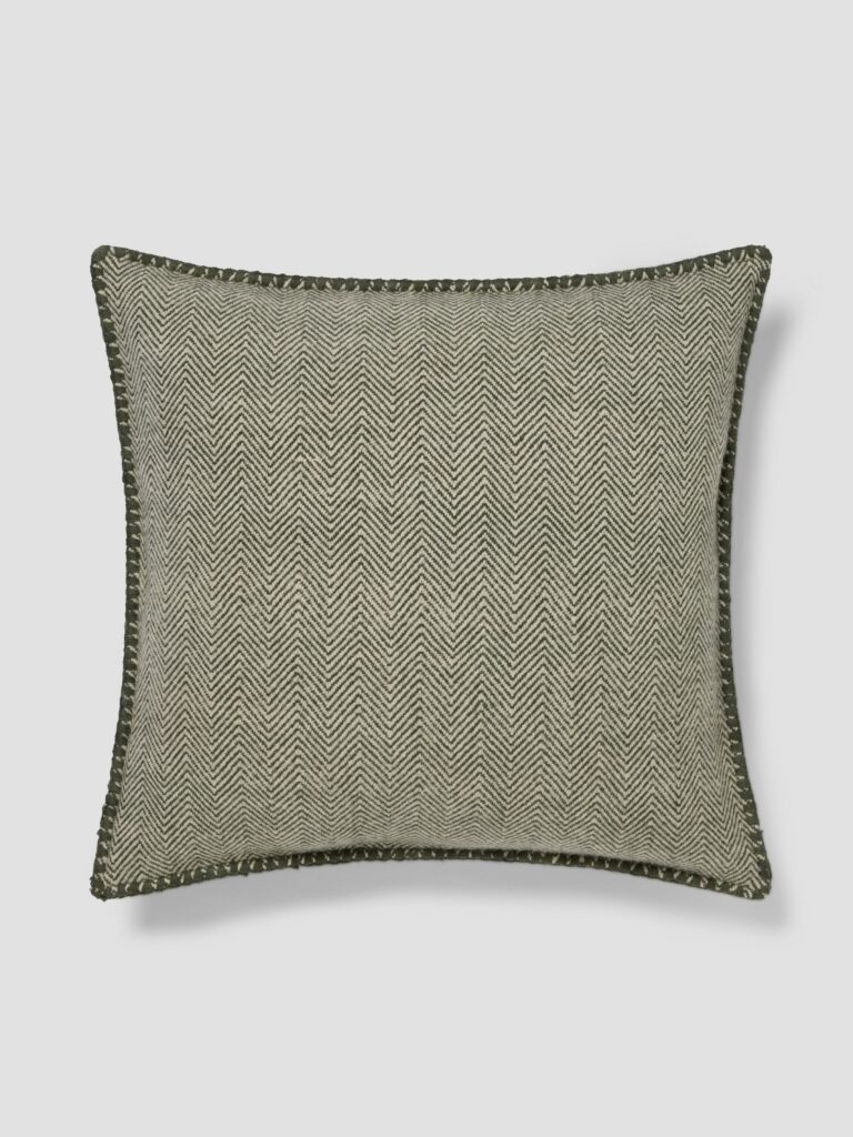Fern Green Herringbone Wool Square Cushion Cover - 20 x 20 in