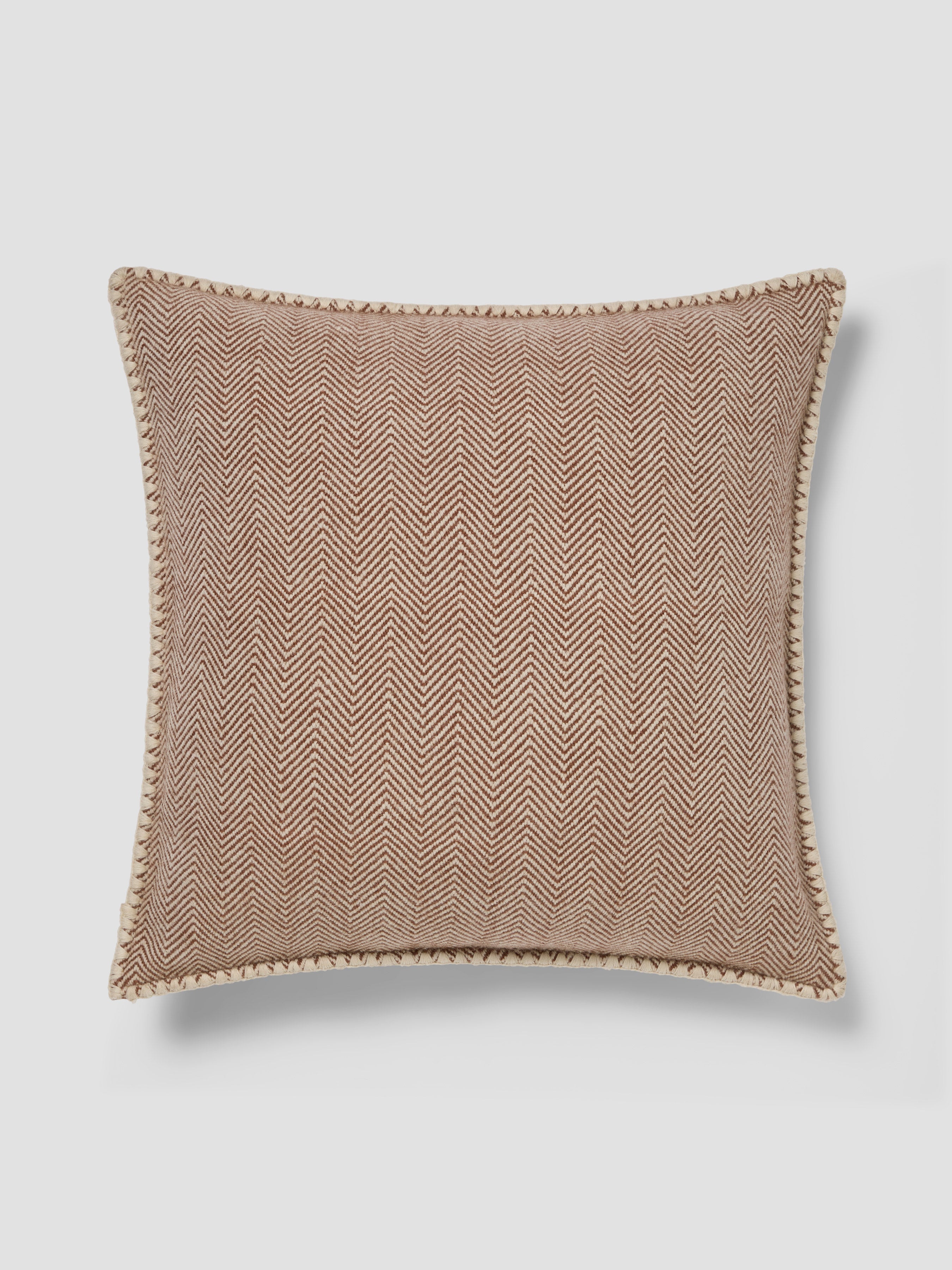 Mocha Herringbone Wool Square Cushion Cover - 20 x 20 in
