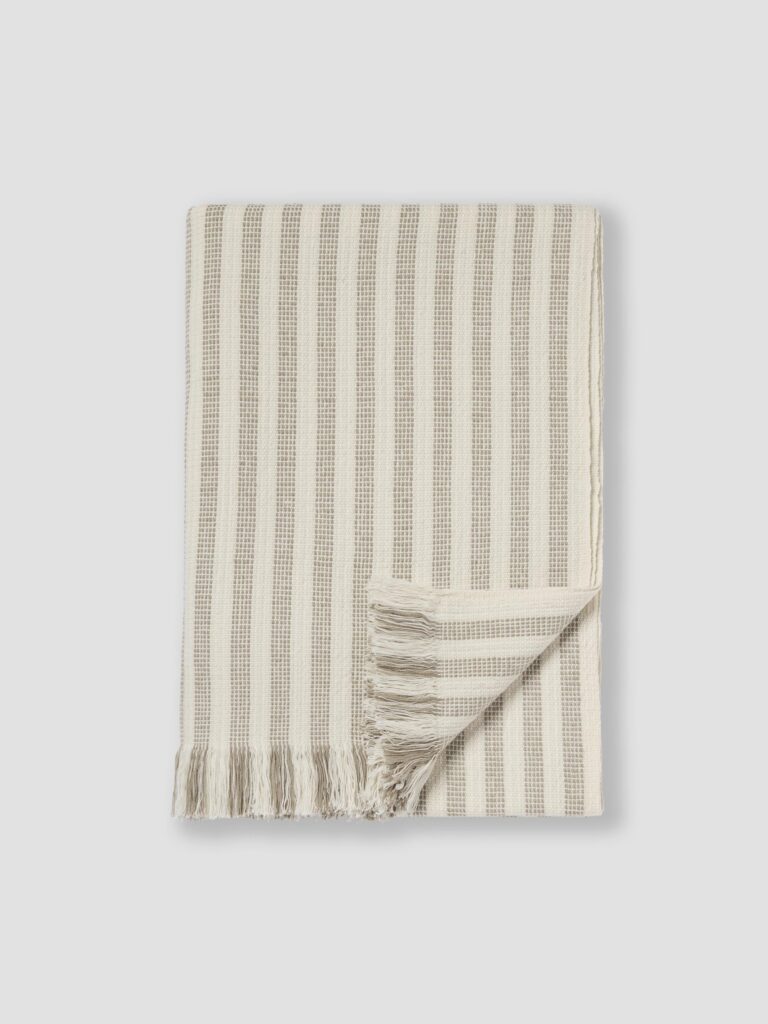 Oatmeal Striped Wool Throw Blanket - 140 x 220 cm