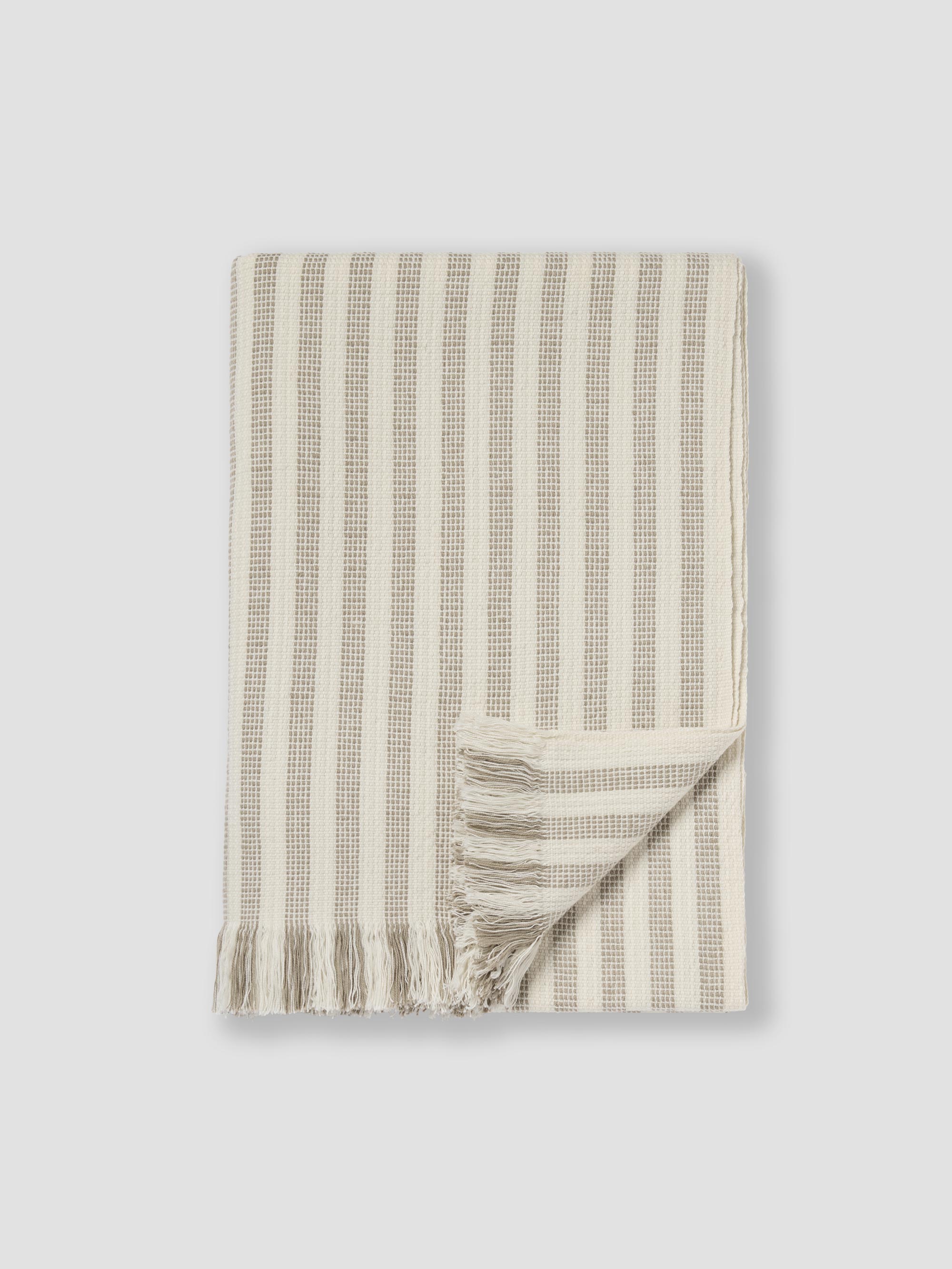 Oatmeal Striped Wool Throw Blanket - 140 x 220 cm