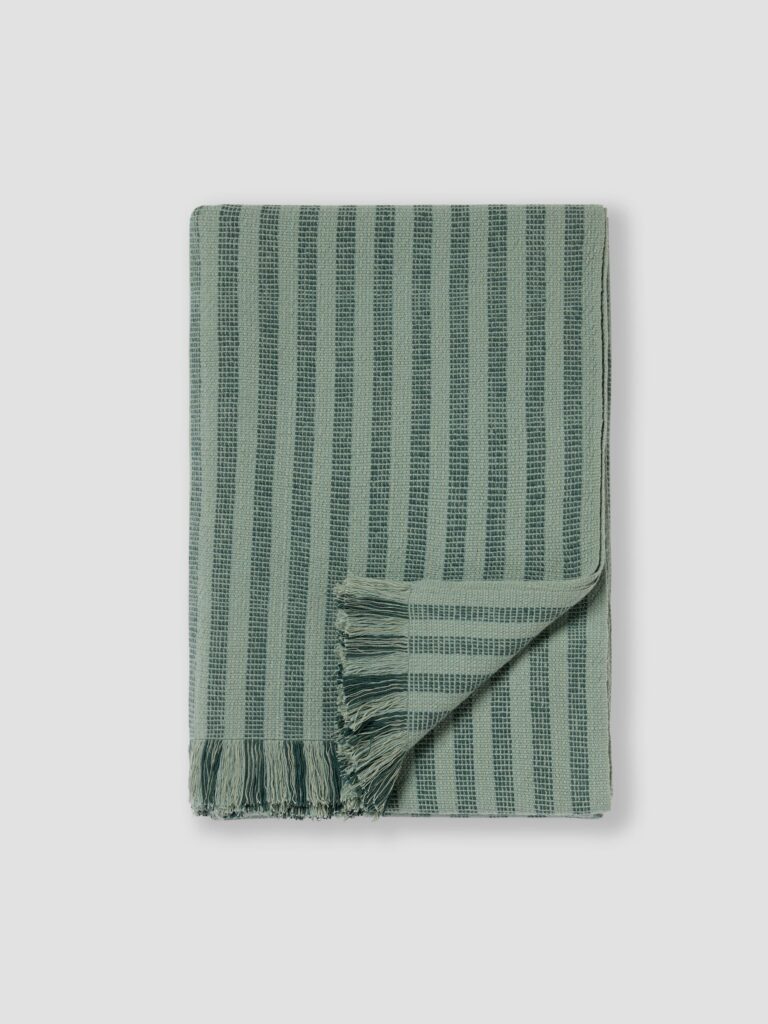 Pine Green Striped Wool Throw Blanket - 140 x 220 cm
