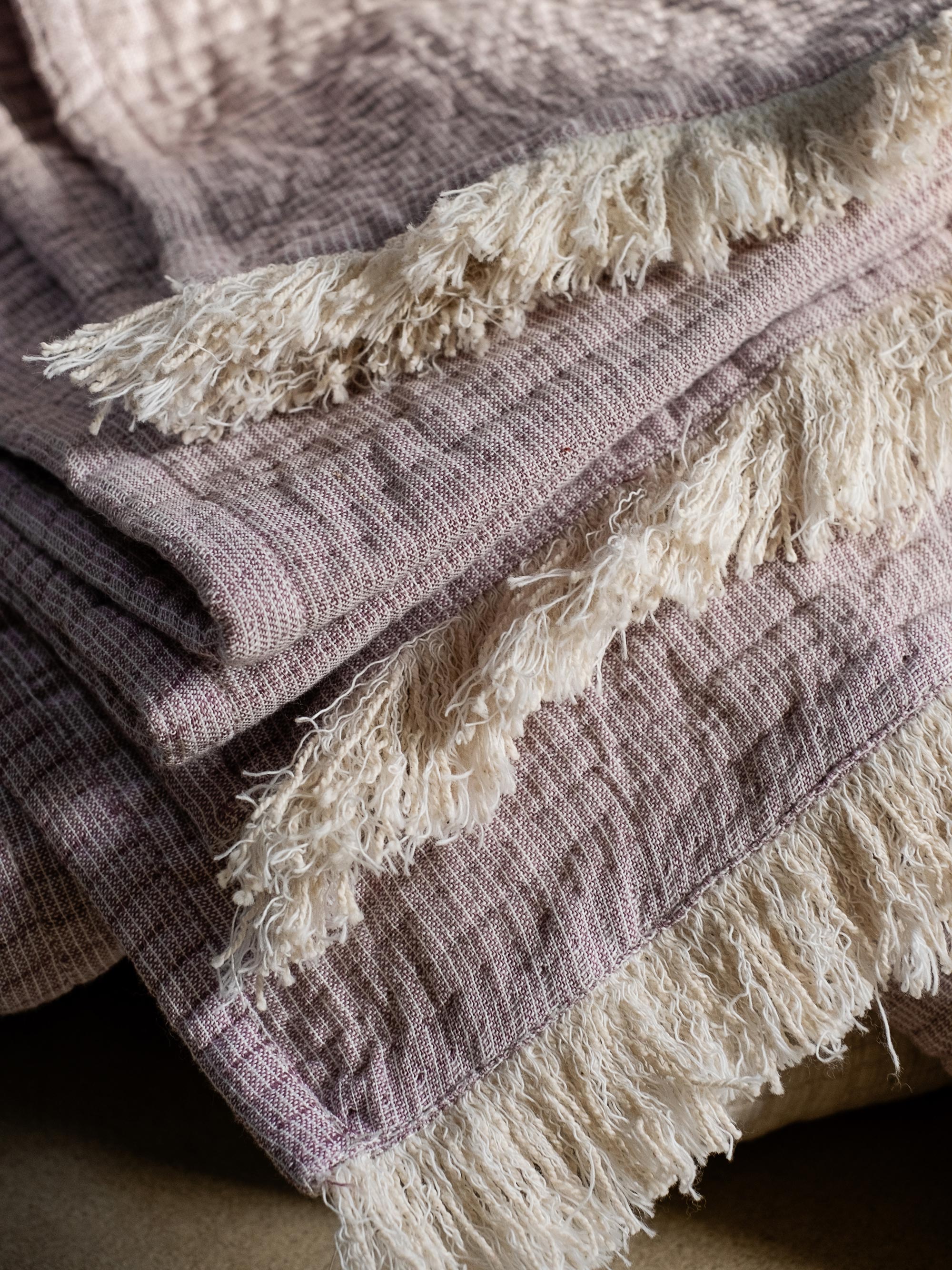 Elderberry Textured Cotton Throw Blanket - Fringed Edge - Image 2