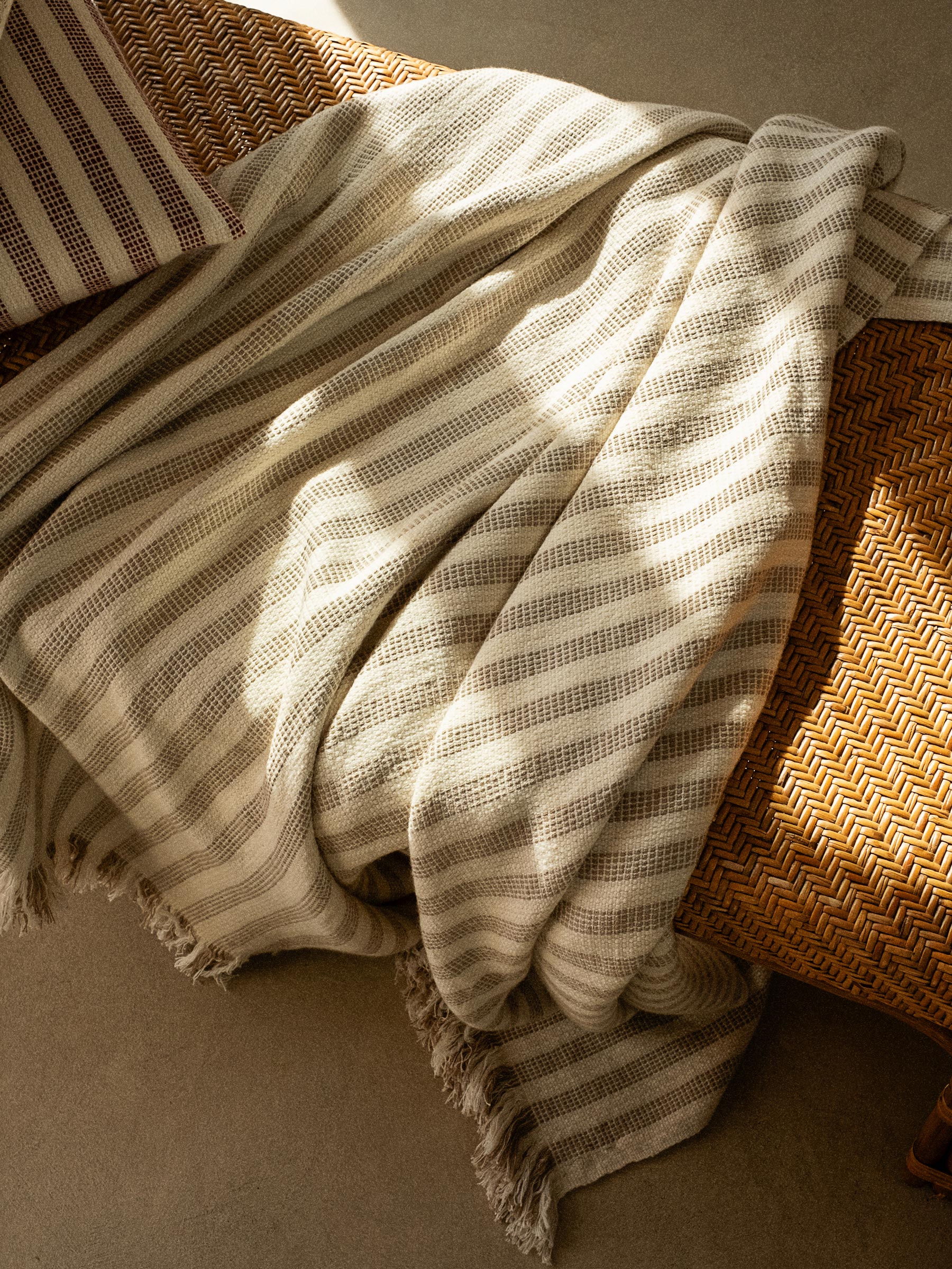 Oatmeal Striped Wool Throw Blanket - 140 x 220 cm - Image 2