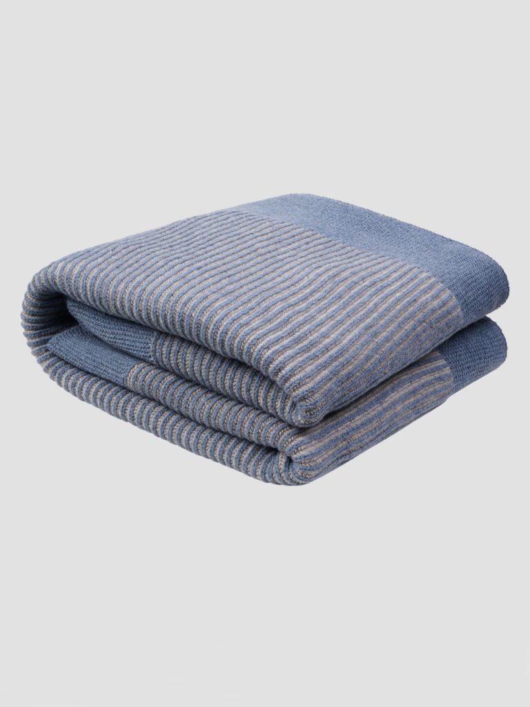 Stone Blue Striped Knit Throw Blanket