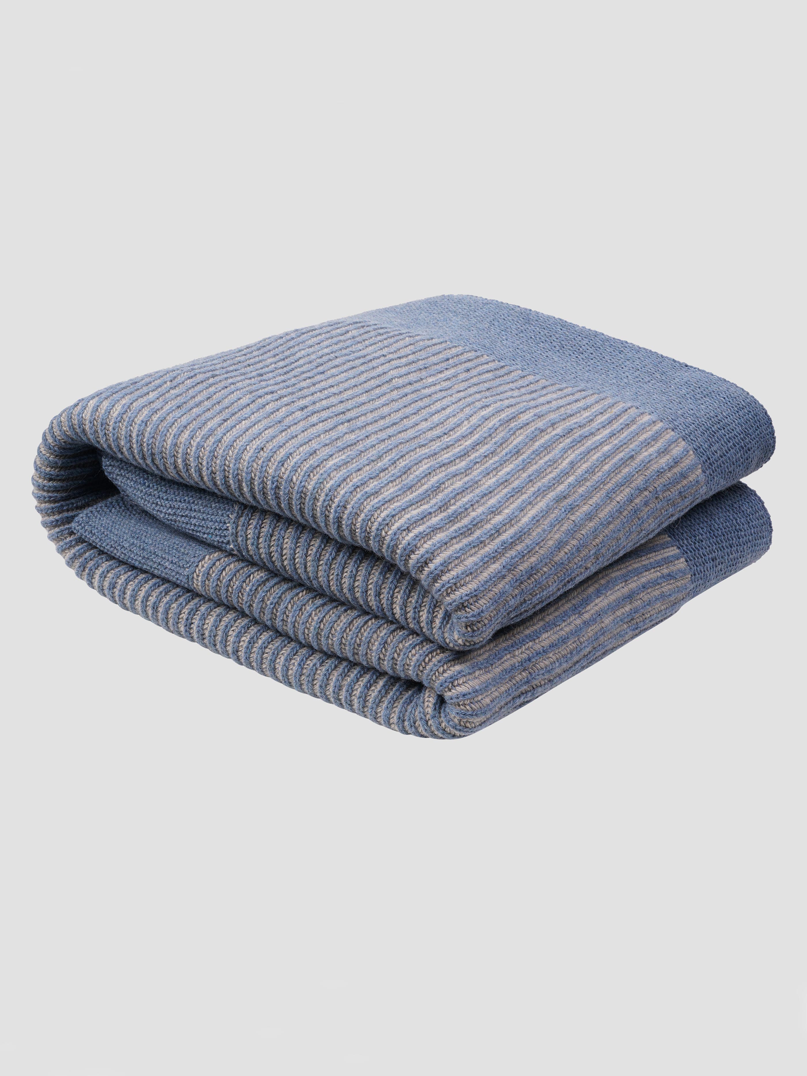 Stone Blue Striped Knit Throw Blanket