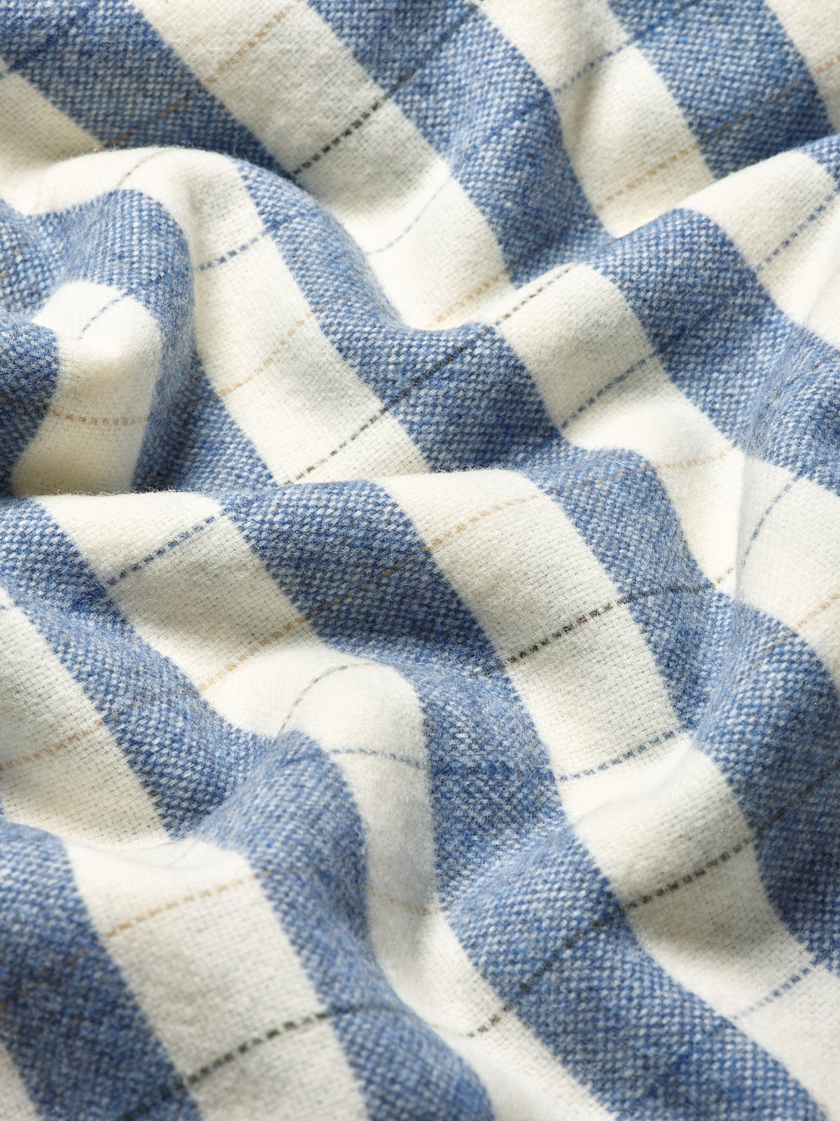 Warm Blue Checked Wool Blanket - Textured Stripe - Image 2