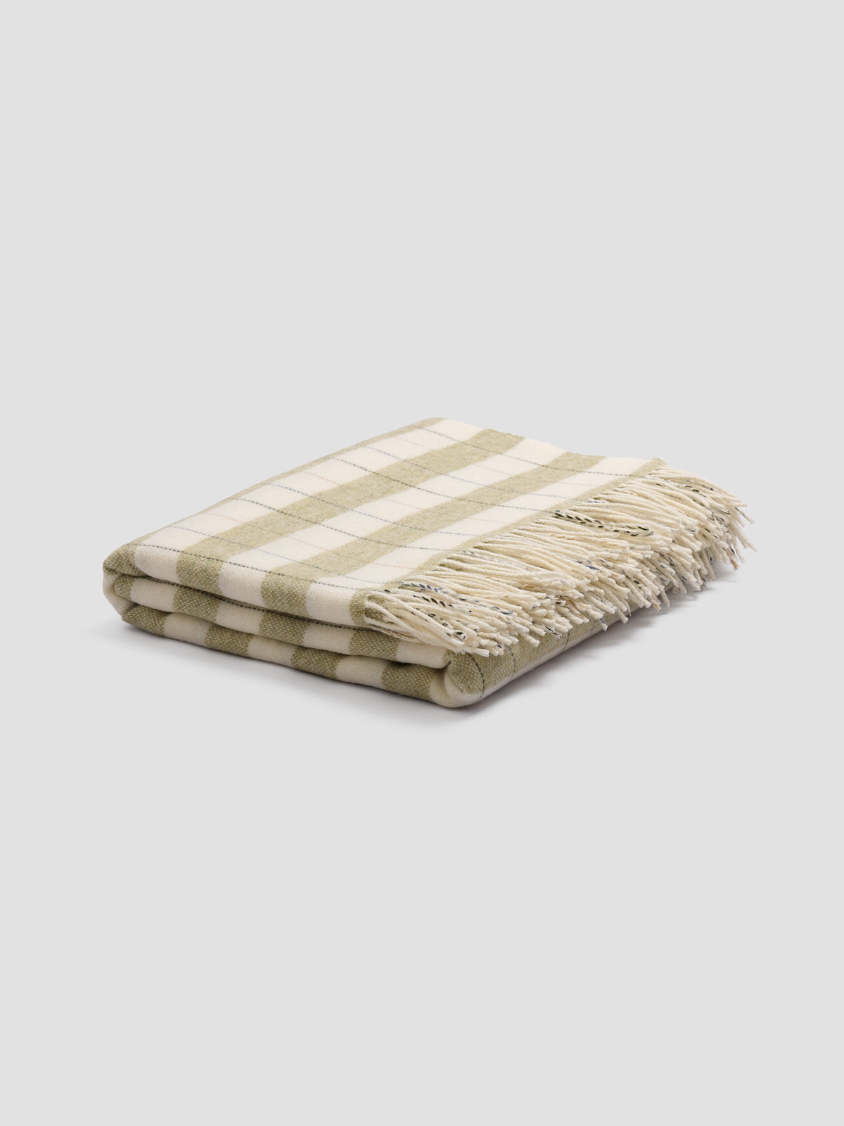 Apple Green Checked Wool Blanket - Cozy Stripe Layer