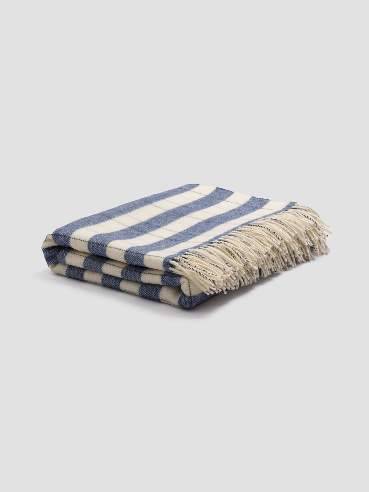 Warm Blue Checked Wool Blanket - Textured Stripe