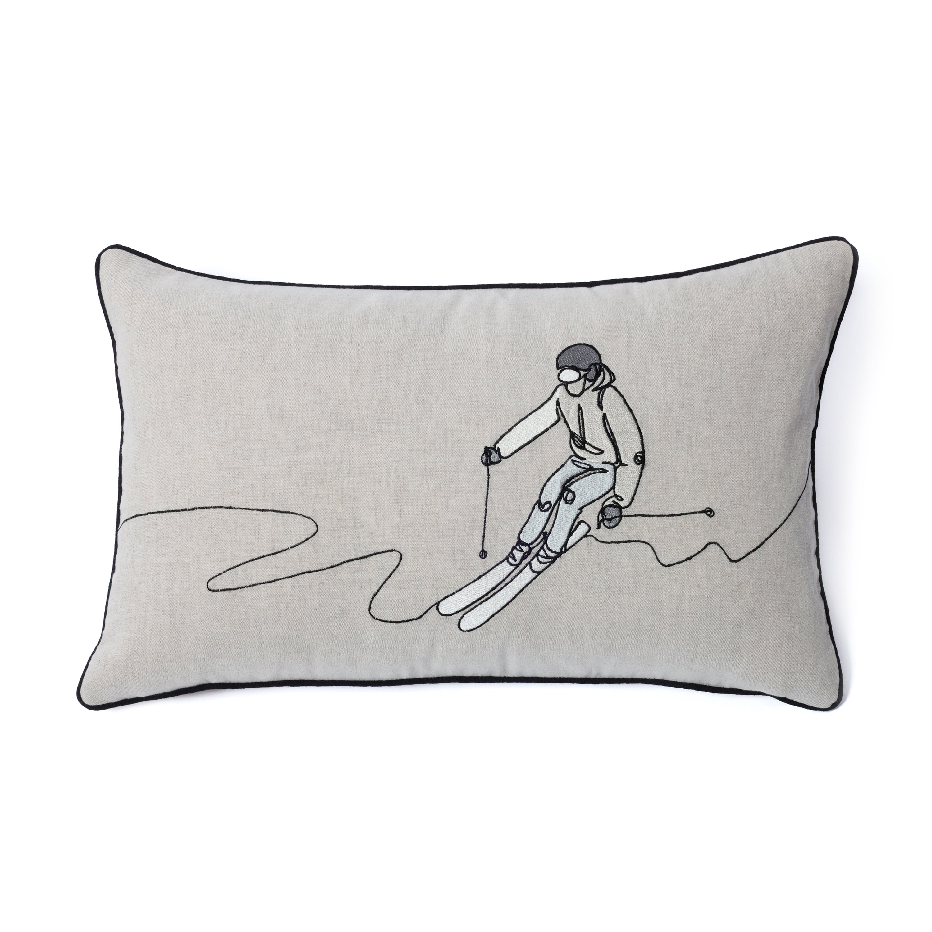 Skier Linen Embroidered Throw Pillow - Image 3
