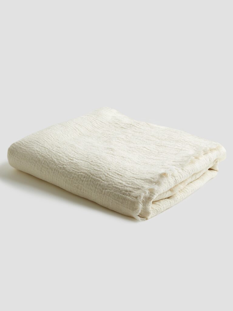 Cream Stonewashed Linen Crinkle Throw Blanket